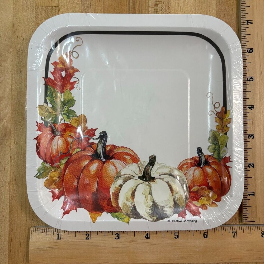 10 Harvest Cornucopia Pumpkin 7x7 Square Paper Plates Fall Autumn Thanksgiving